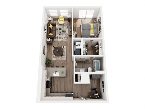 Floor plan for 1 bed, 1 bath, 796 sqft